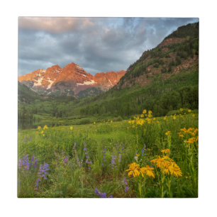 Maroon Bells Reflect Into Calm Maroon Lake Ceramic Tile