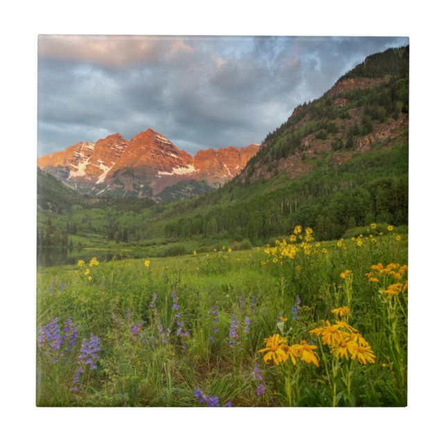 Maroon Bells Reflect Into Calm Maroon Lake Ceramic Tile (Front)