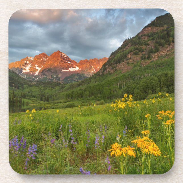 Maroon Bells Reflect Into Calm Maroon Lake Coaster (Front)