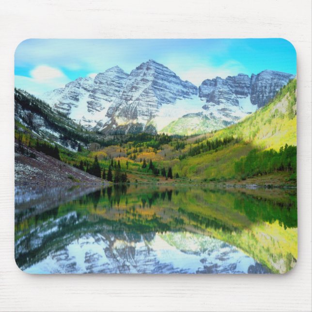 Maroon Bells reflecting in Maroon Lake Mouse Pad (Front)