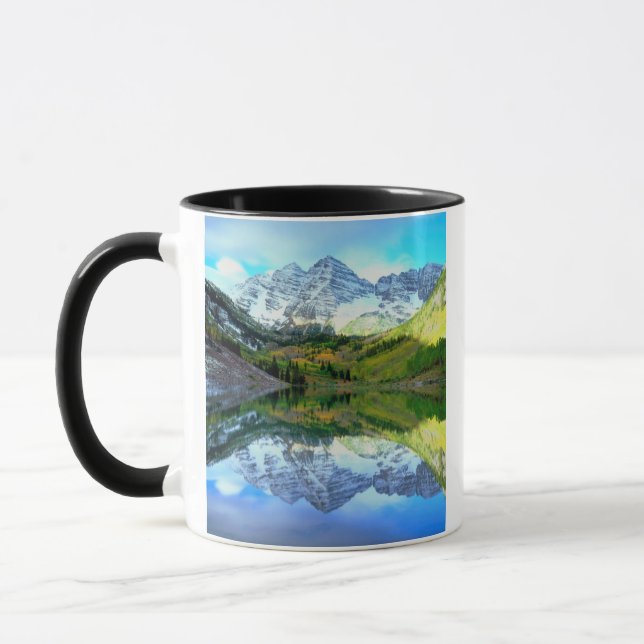 Maroon Bells reflecting in Maroon Lake Mug (Left)