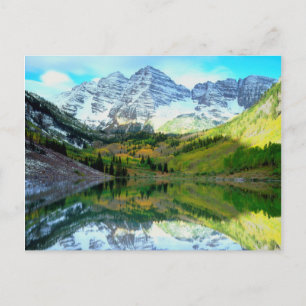 Maroon Bells reflecting in Maroon Lake Postcard