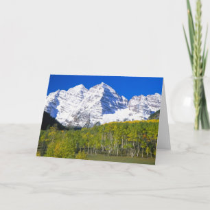 Maroon Bells with autumn aspen forest. Card