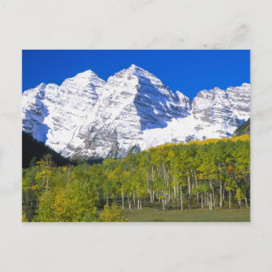 Maroon Bells with autumn aspen forest. Postcard