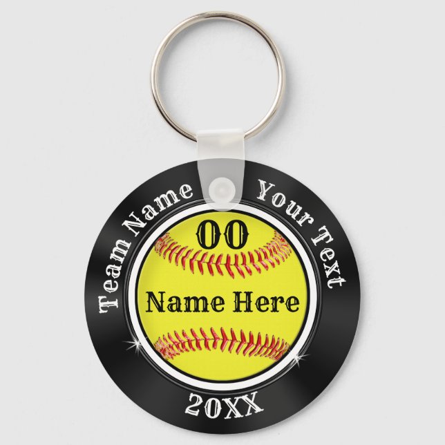 Maroon, Black and Grey Inexpensive Softball Key Ring (Front)