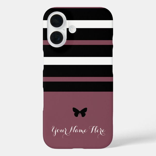 Maroon Black and White Horizontal Stripes Case-Mate iPhone Case (Back)