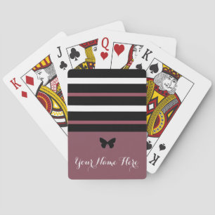 Maroon Black and White Stripes with Butterfly Playing Cards