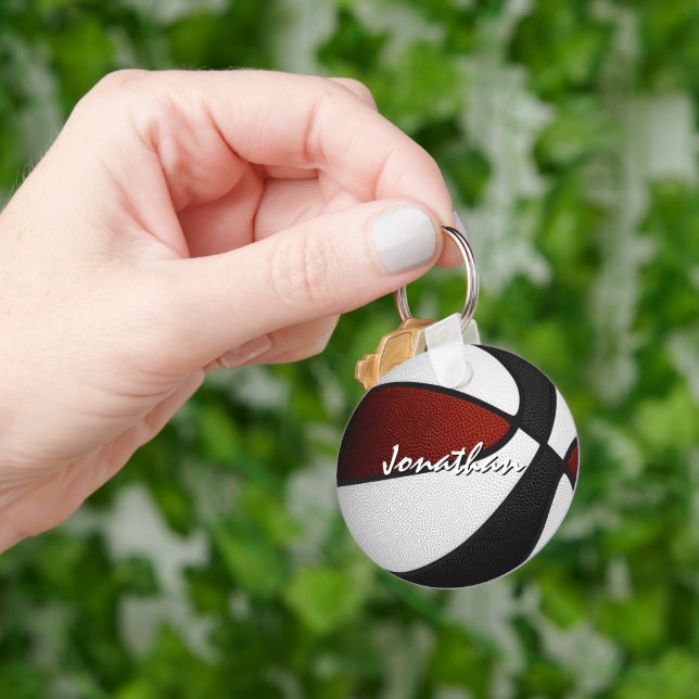 Maroon black basketball team colours boys girls  key ring (Hand)