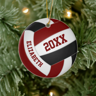 Maroon black girls boys team colours volleyball ceramic ornament