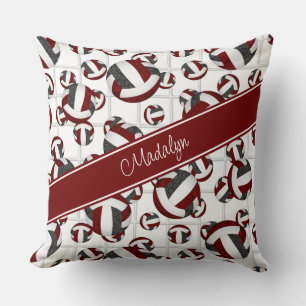 maroon black girly volleyballs pattern net accent cushion