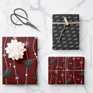 Maroon & Black Graduation Cap Toss Wrapping Paper