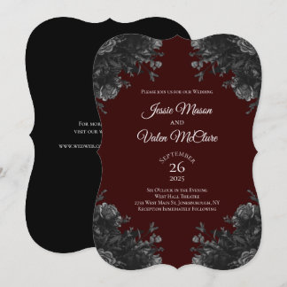 Maroon Black Grey Roses Gothic Elegant Wedding Invitation