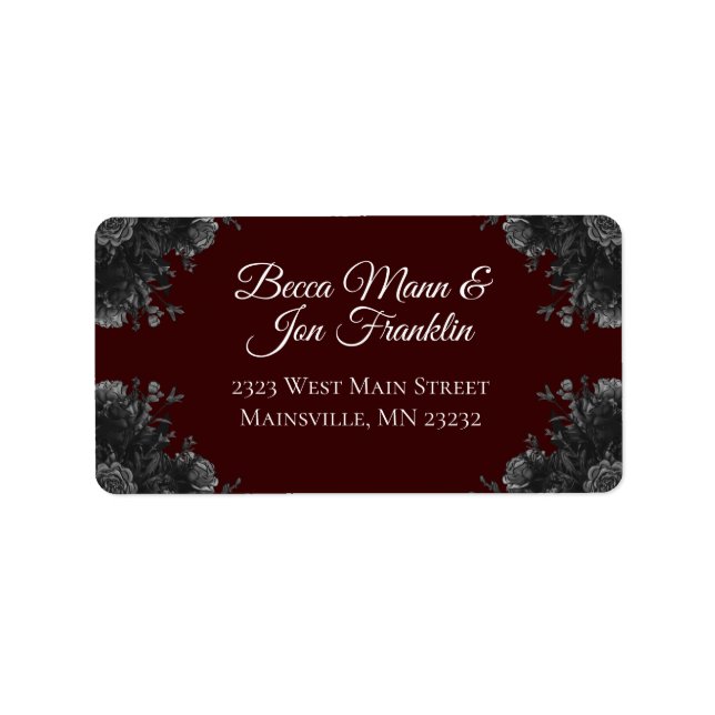 Maroon Black Grey Roses Gothic Wedding Label (Front)