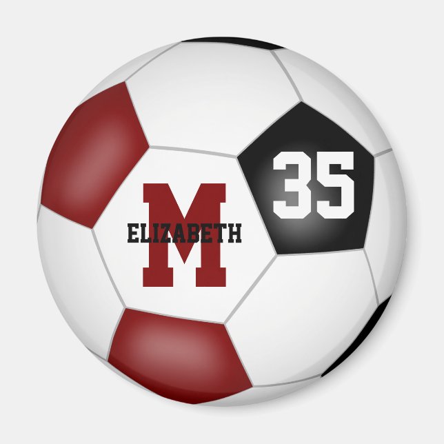 maroon black personalised soccer team colours  magnet (Front)