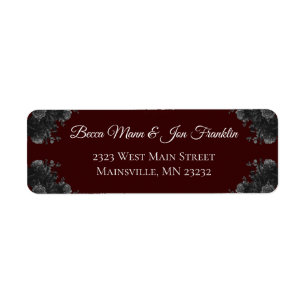 Maroon Black Roses Gothic Wedding Return Address Label