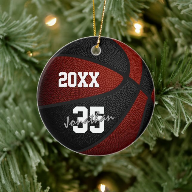 maroon black team colours keepsake basketball ceramic ornament (Tree)