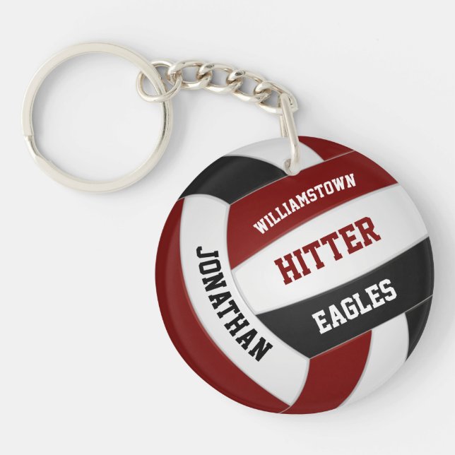 Maroon black team colours personalised volleyball key ring (Front)