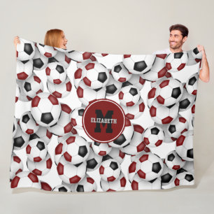 maroon black team colours soccer balls pattern fleece blanket
