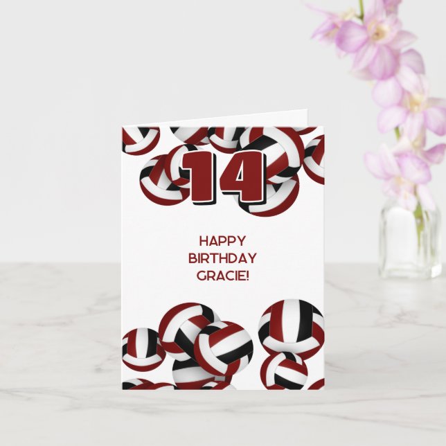 maroon black team colours volleyball happy birthda card (Orchid)