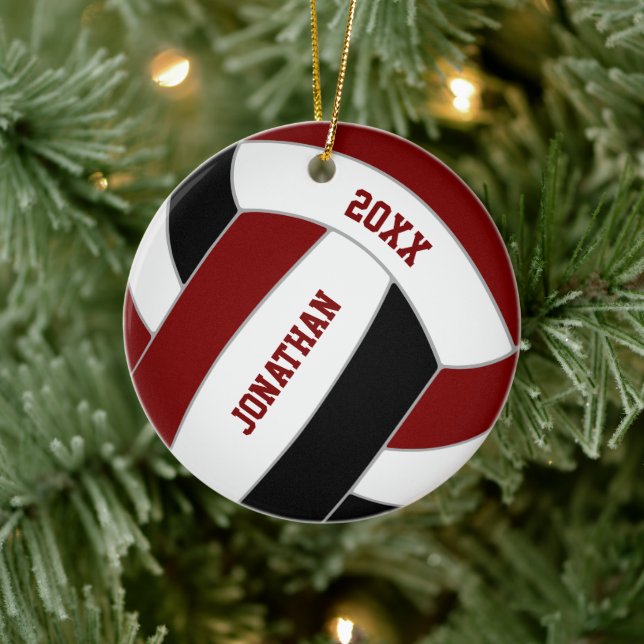Maroon black volleyball team colours personalised  ceramic ornament (Tree)