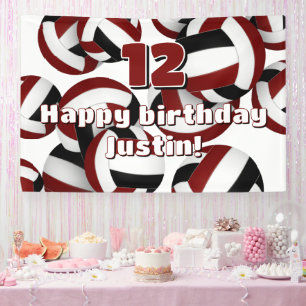 maroon black volleyballs birthday or team party banner