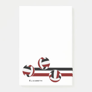 maroon black volleyballs stripes player name post-it notes