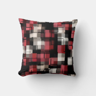 Maroon Black White Abstract Plaid Cushion