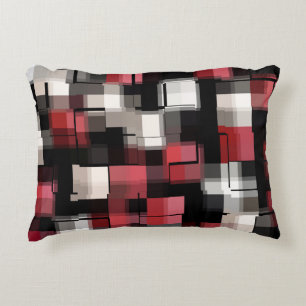 Maroon Black White Abstract Plaid Decorative Cushion