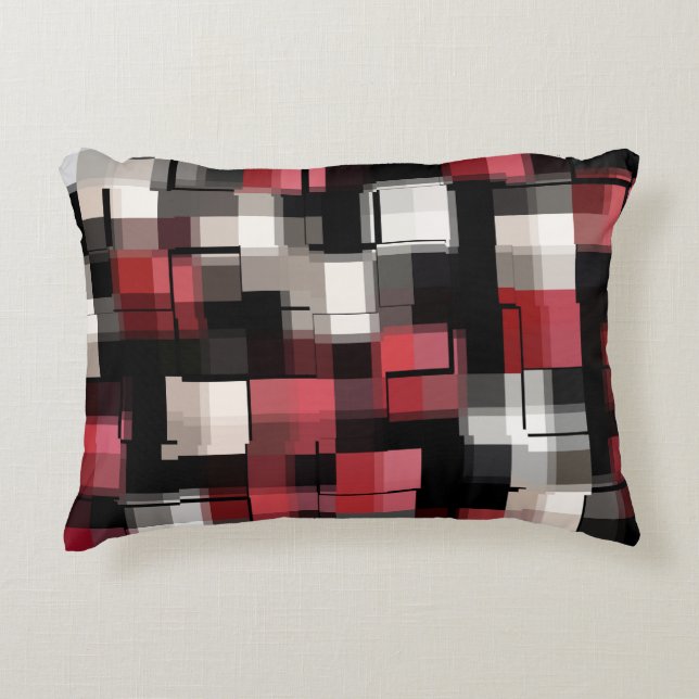 Maroon Black White Abstract Plaid Decorative Cushion (Front)