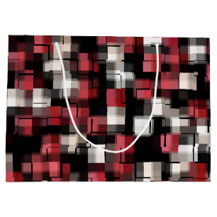 Maroon Black White Abstract Plaid Large Gift Bag