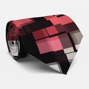 Maroon Black White Abstract Plaid Tie