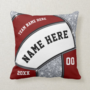 Maroon, Black, White and Silver Volleyball Gifts Cushion