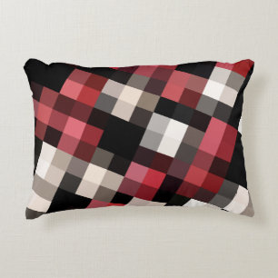 Maroon Black White Plaid Decorative Cushion