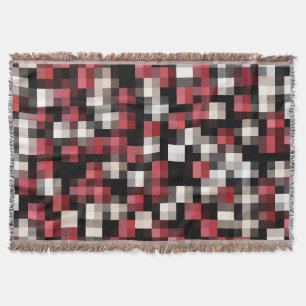 Maroon Black White Plaid Throw Blanket