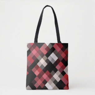 Maroon Black White Plaid Tote Bag