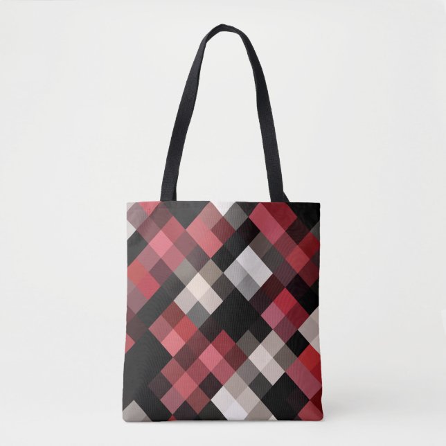 Maroon Black White Plaid Tote Bag (Front)