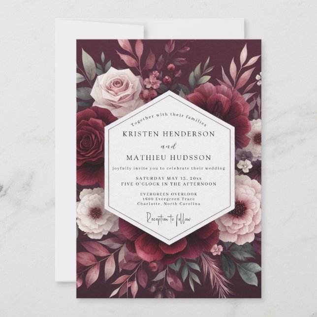 Maroon Bloom Romance Wedding Invitation (Front)