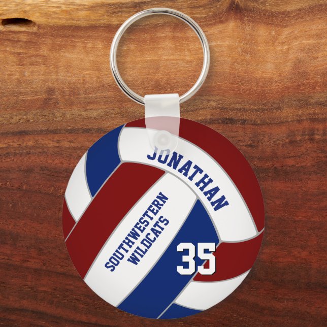 maroon blue personalised volleyball key ring (Front)