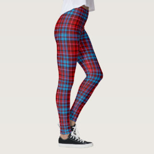 Maroon Blue Red Plaid Tartan Design Leggings