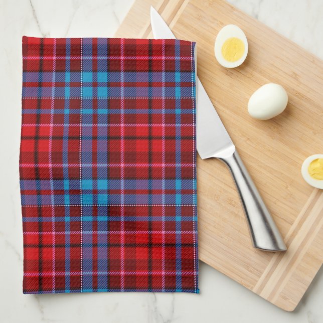Maroon Blue Red Plaid Tartan Design  Tea Towel (Quarter Fold)