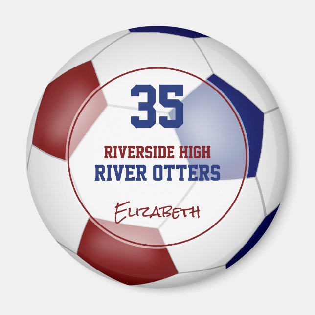 maroon blue school club colours soccer team name   magnet (Front)