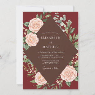 Maroon Blush Bloom Wedding Invitation