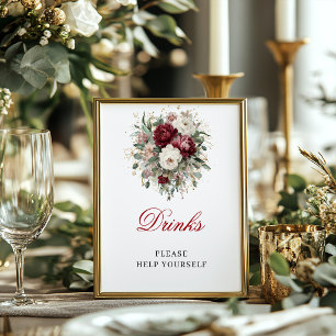 Maroon Blush Burgundy Drinks 8x10 Tabletop Sign