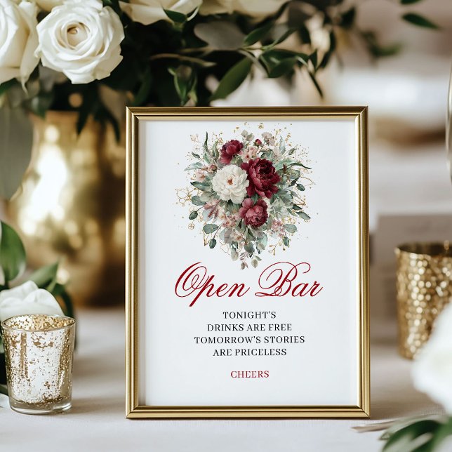 Maroon Blush Burgundy Open Bar Tabletop Sign (Maroon Blush Burgundy Open Bar Tabletop)