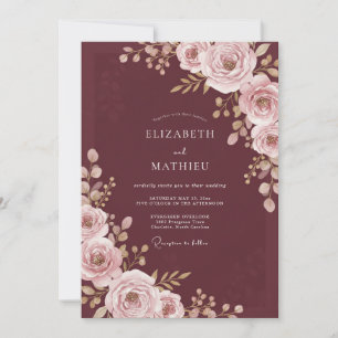 Maroon Blush Petal Wedding Invitation