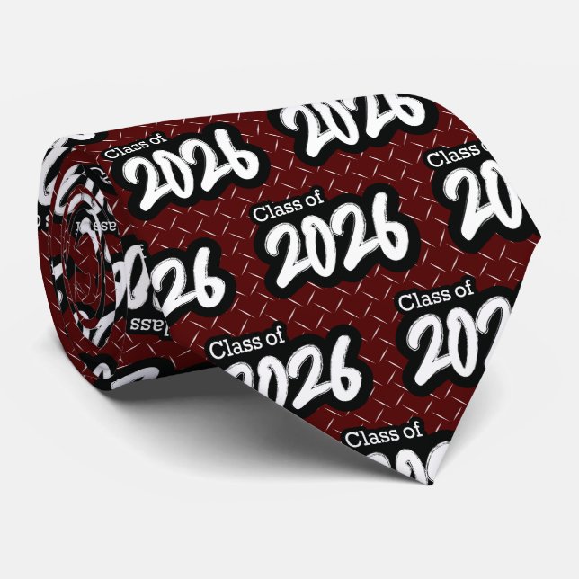 Maroon Bold Brush Class of 2026 Neck Tie (Rolled)