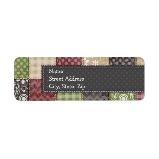 Maroon, Brown, Tan, & Green Quilt Look Return Address Label