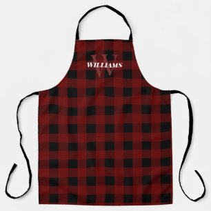 Maroon Buffalo Check Name & Initial Apron