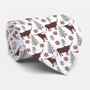 Maroon Buffalo Plaid Longhorn Pattern Tie