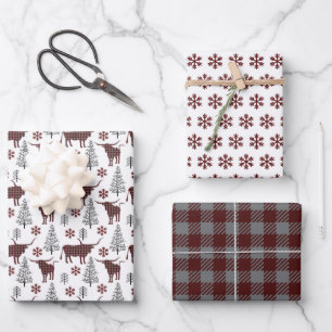 Maroon Buffalo Plaid Longhorn Pattern Wrapping Paper Sheet